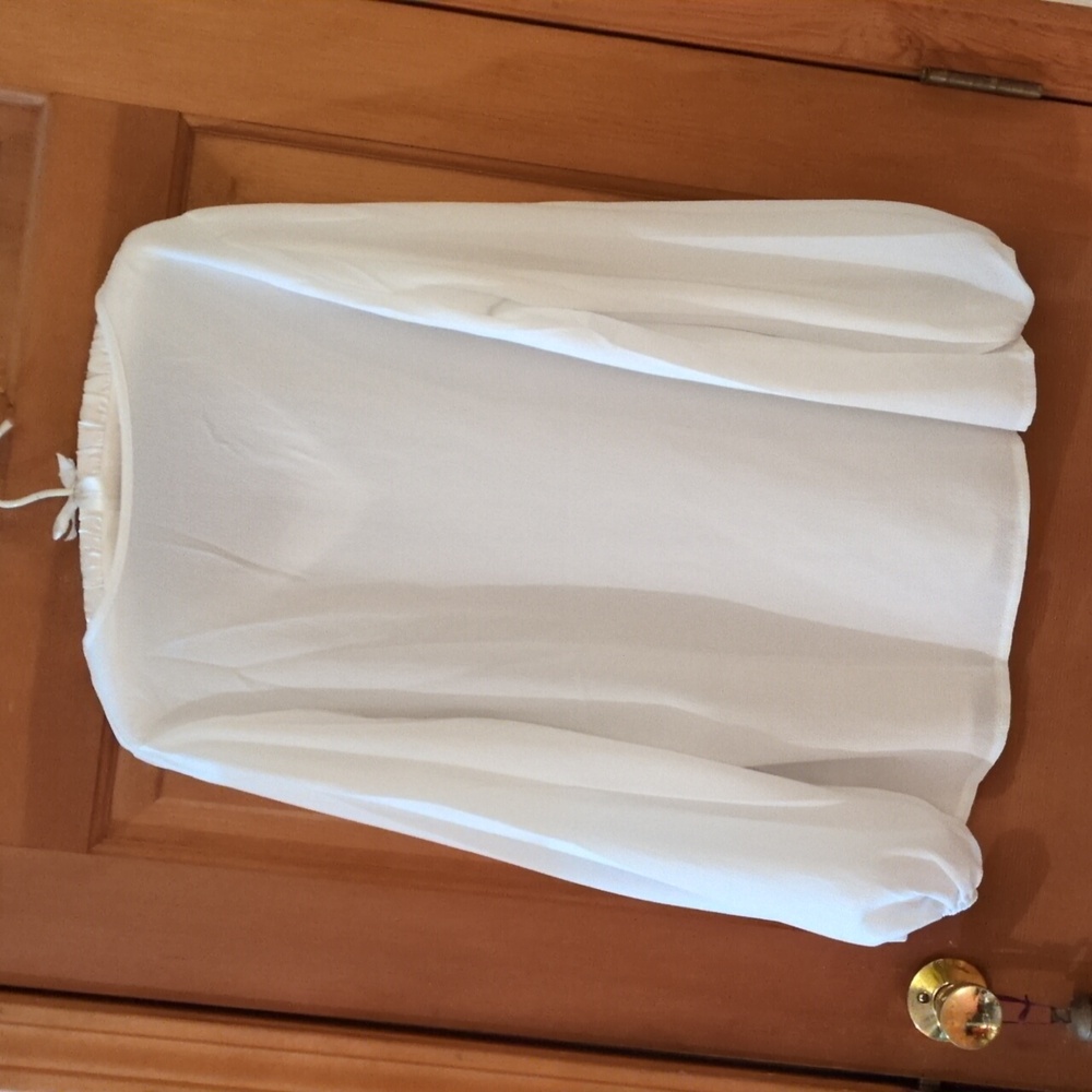 Botanmu Elegant White V-Neck Semi Sheer Blouse Size XL - Picture 8 of 13
